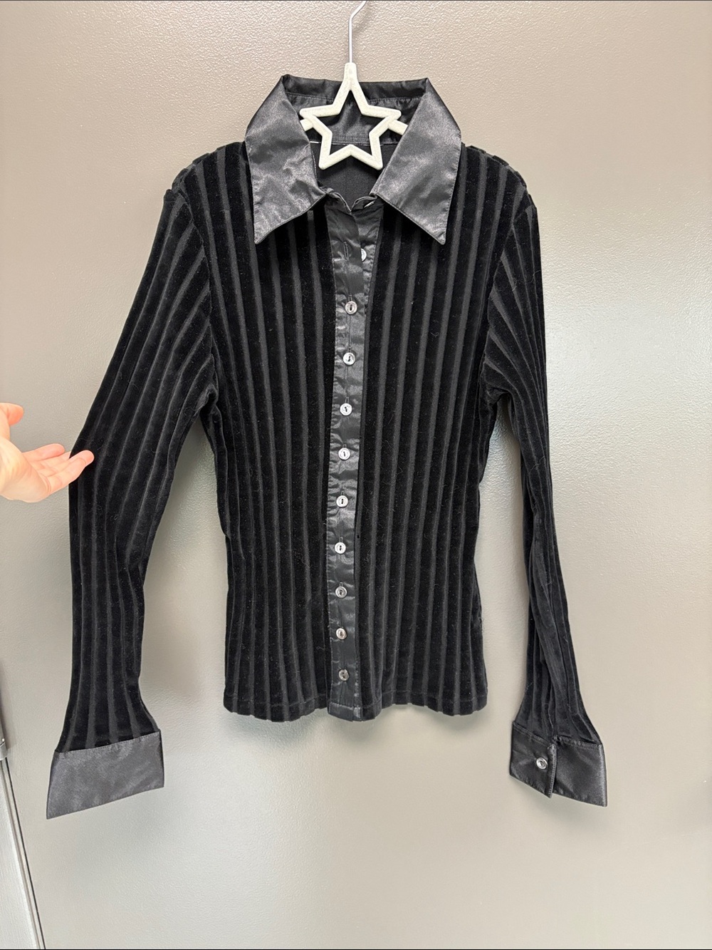 Rayure Paris 90s Whimsigoth Velvet burnout Button-Up Shirt with Satin Accents
